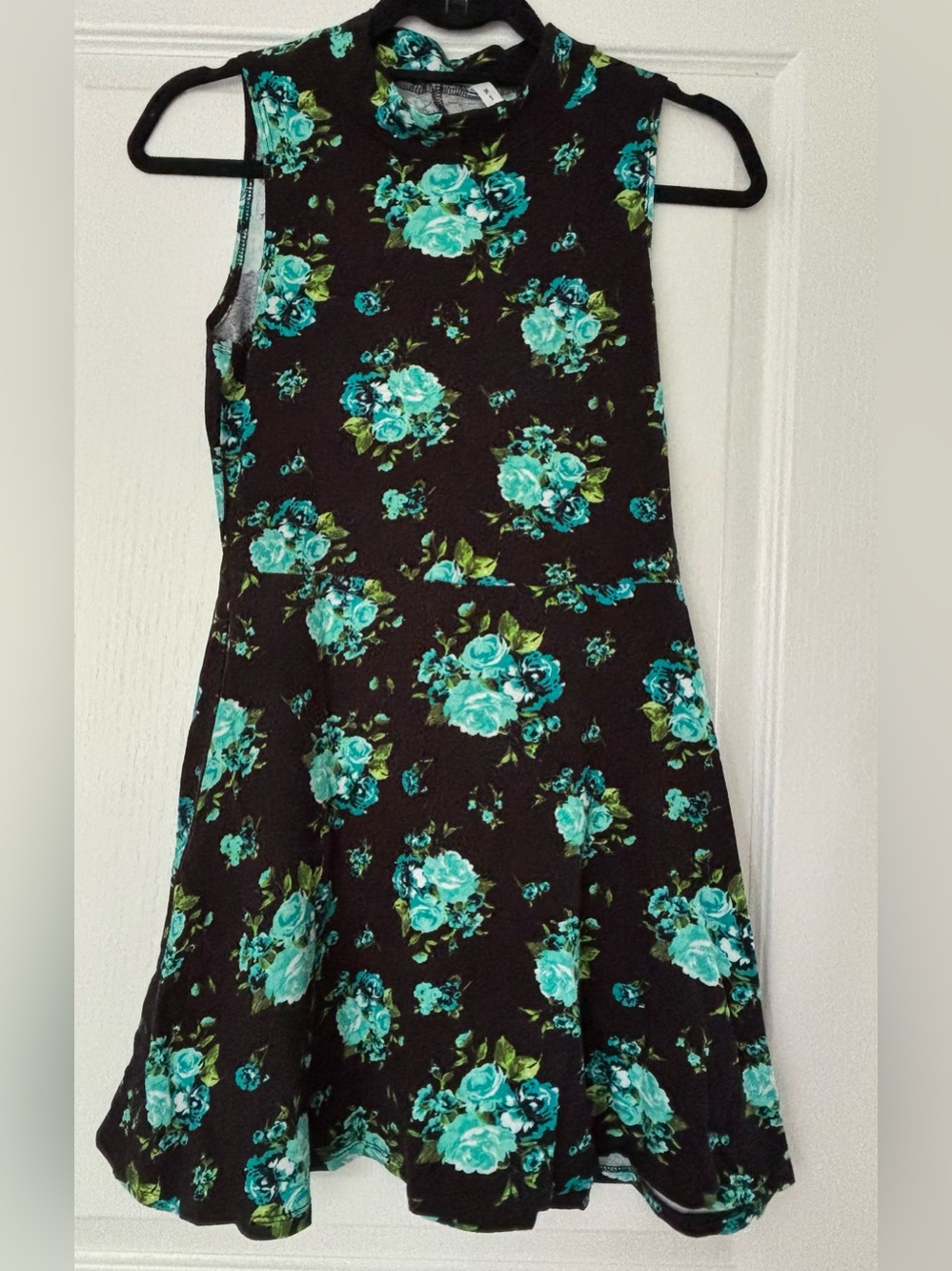 Ripe Black Mini Dress with Teal Floral Print